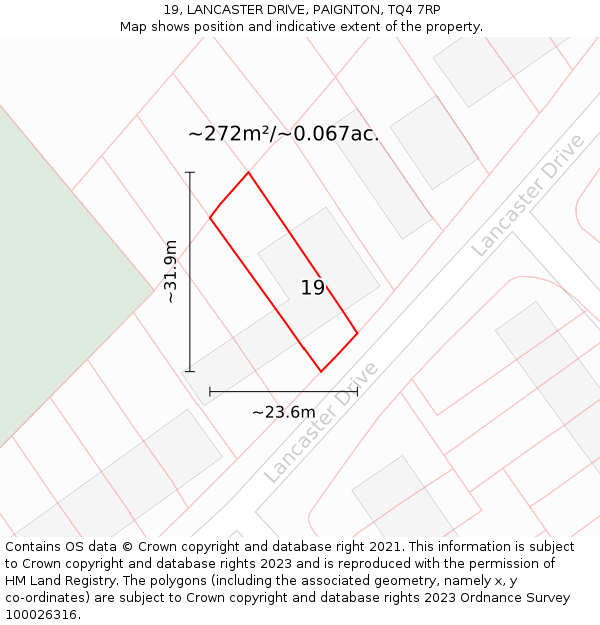 19, LANCASTER DRIVE, PAIGNTON, TQ4 7RP: Plot and title map