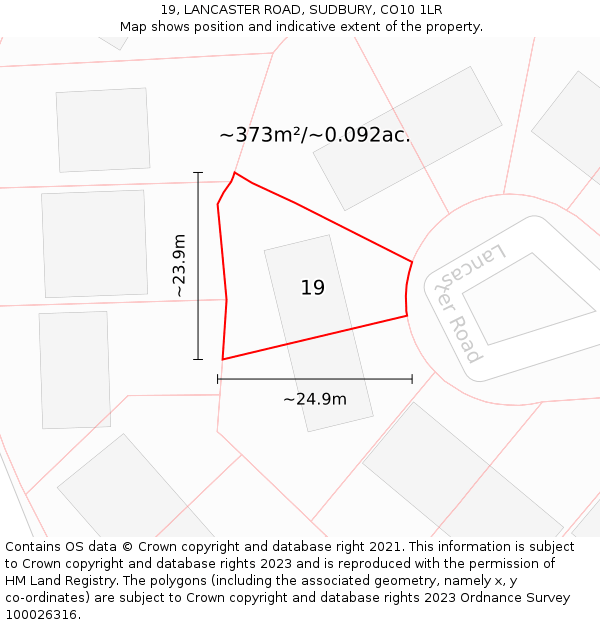 19, LANCASTER ROAD, SUDBURY, CO10 1LR: Plot and title map