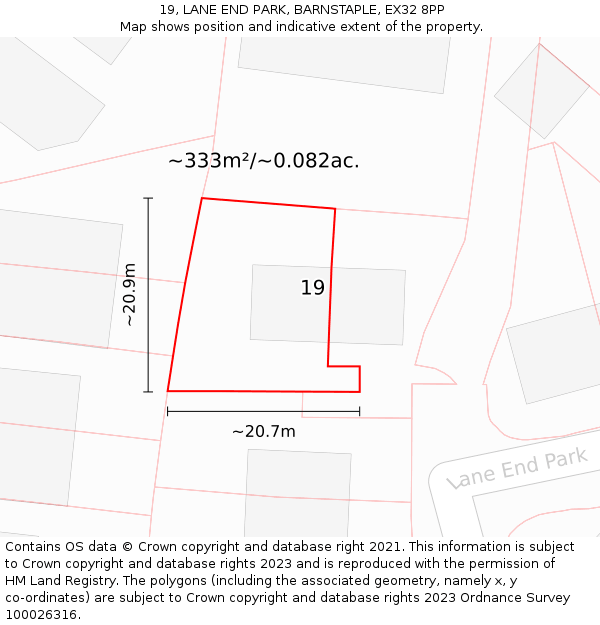 19, LANE END PARK, BARNSTAPLE, EX32 8PP: Plot and title map