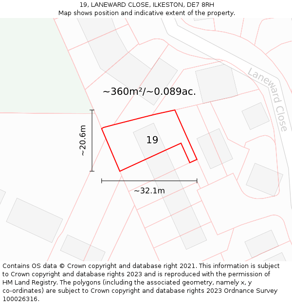 19, LANEWARD CLOSE, ILKESTON, DE7 8RH: Plot and title map