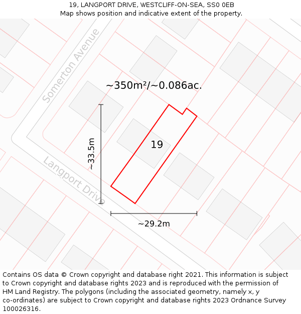 19, LANGPORT DRIVE, WESTCLIFF-ON-SEA, SS0 0EB: Plot and title map