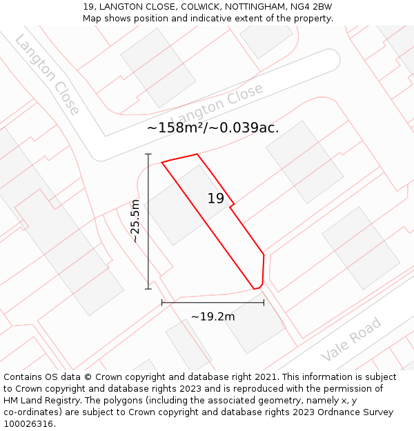 19, LANGTON CLOSE, COLWICK, NOTTINGHAM, NG4 2BW: Plot and title map