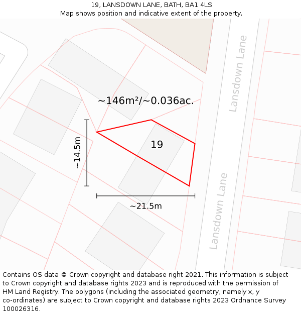 19, LANSDOWN LANE, BATH, BA1 4LS: Plot and title map