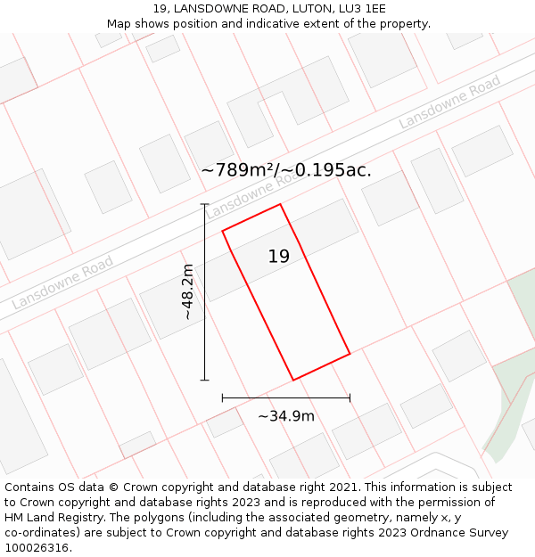 19, LANSDOWNE ROAD, LUTON, LU3 1EE: Plot and title map