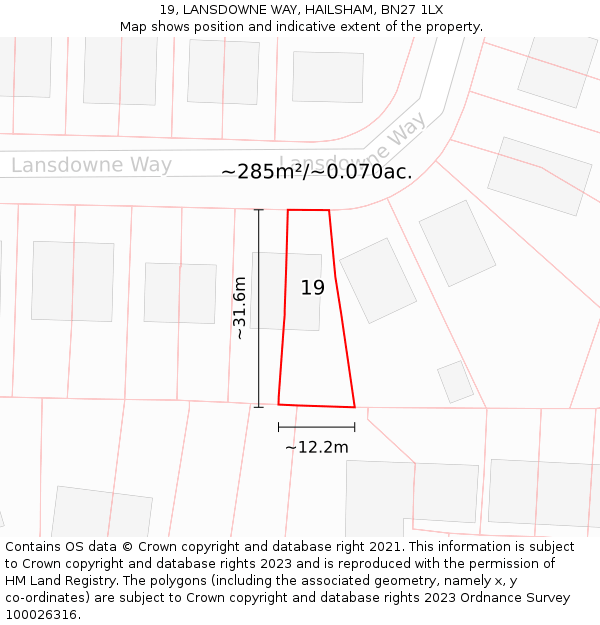19, LANSDOWNE WAY, HAILSHAM, BN27 1LX: Plot and title map