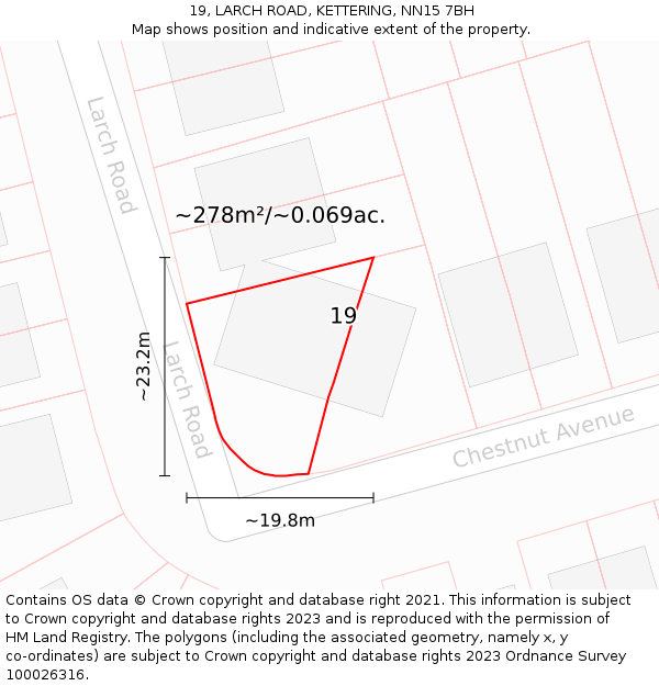 19, LARCH ROAD, KETTERING, NN15 7BH: Plot and title map