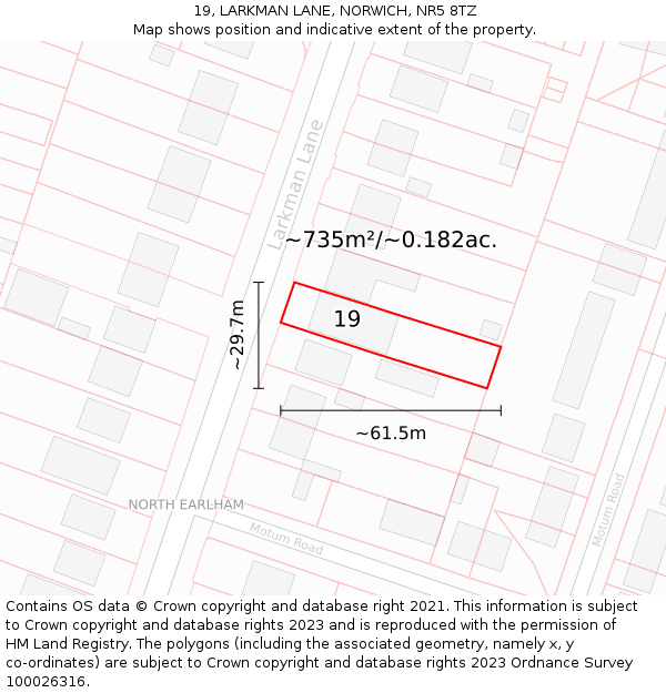 19, LARKMAN LANE, NORWICH, NR5 8TZ: Plot and title map