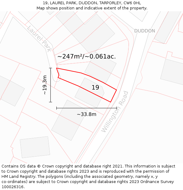 19, LAUREL PARK, DUDDON, TARPORLEY, CW6 0HL: Plot and title map