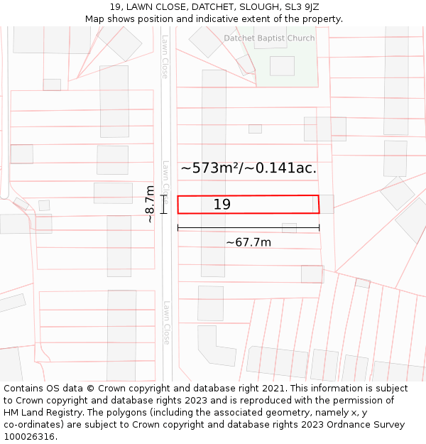 19, LAWN CLOSE, DATCHET, SLOUGH, SL3 9JZ: Plot and title map