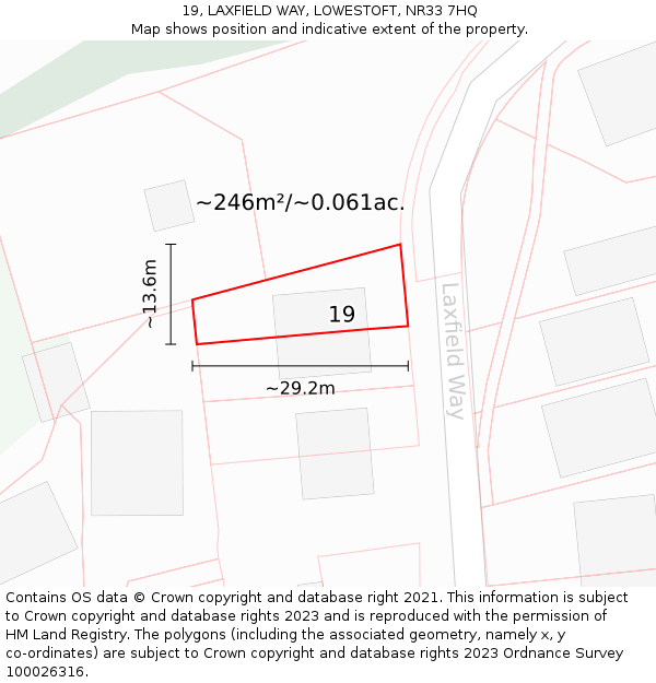 19, LAXFIELD WAY, LOWESTOFT, NR33 7HQ: Plot and title map
