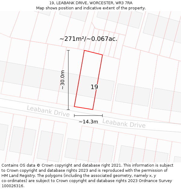 19, LEABANK DRIVE, WORCESTER, WR3 7RA: Plot and title map