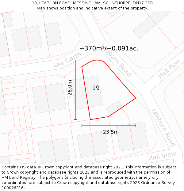 19, LEABURN ROAD, MESSINGHAM, SCUNTHORPE, DN17 3SR: Plot and title map