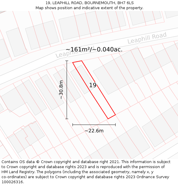 19, LEAPHILL ROAD, BOURNEMOUTH, BH7 6LS: Plot and title map