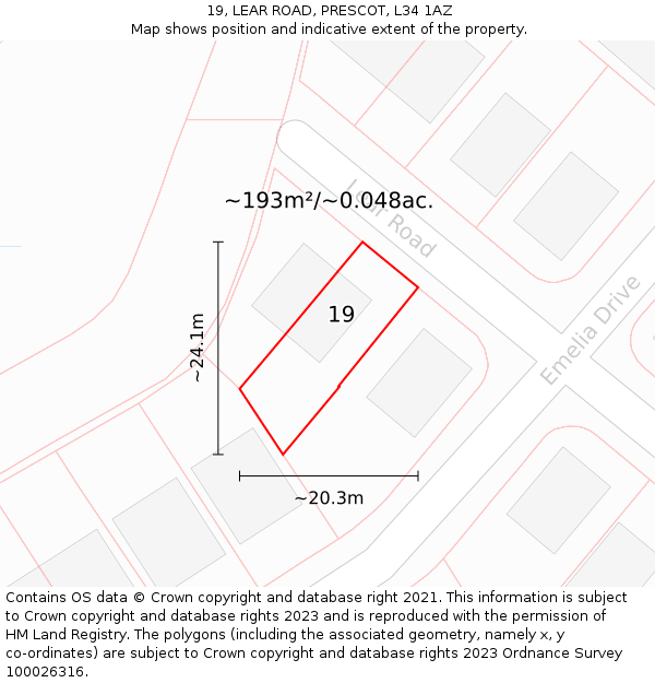 19, LEAR ROAD, PRESCOT, L34 1AZ: Plot and title map