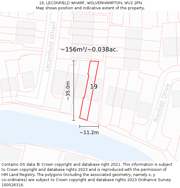 19, LECONFIELD WHARF, WOLVERHAMPTON, WV2 2PN: Plot and title map