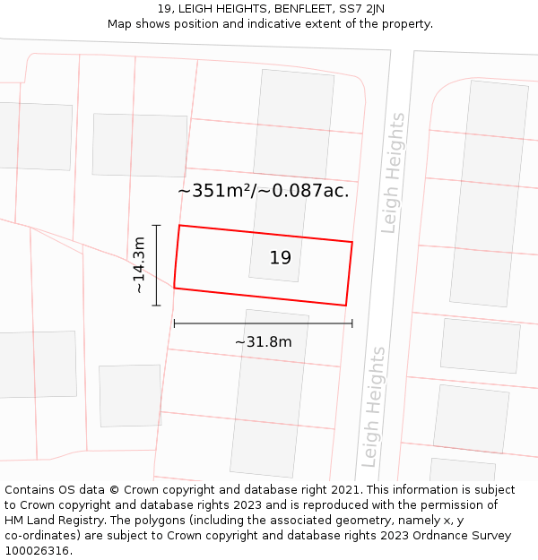 19, LEIGH HEIGHTS, BENFLEET, SS7 2JN: Plot and title map