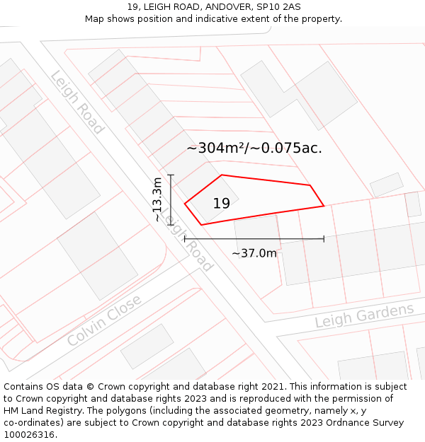 19, LEIGH ROAD, ANDOVER, SP10 2AS: Plot and title map