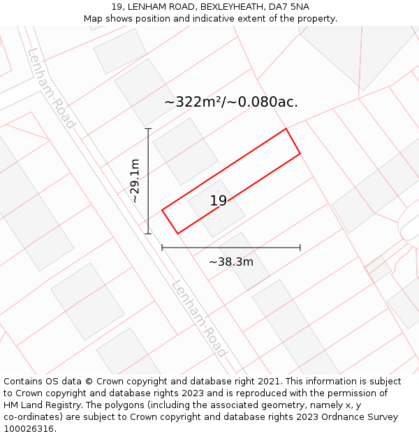 19, LENHAM ROAD, BEXLEYHEATH, DA7 5NA: Plot and title map
