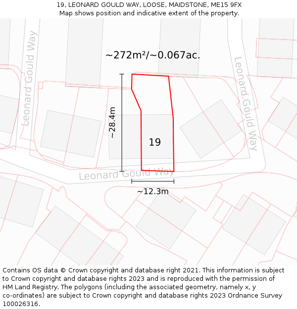 19, LEONARD GOULD WAY, LOOSE, MAIDSTONE, ME15 9FX: Plot and title map