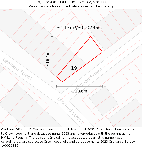 19, LEONARD STREET, NOTTINGHAM, NG6 8RR: Plot and title map