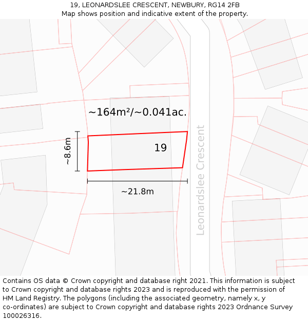 19, LEONARDSLEE CRESCENT, NEWBURY, RG14 2FB: Plot and title map