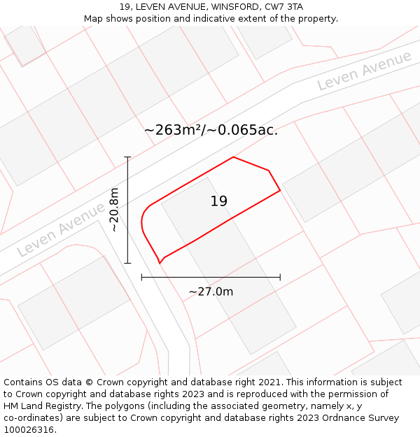19, LEVEN AVENUE, WINSFORD, CW7 3TA: Plot and title map