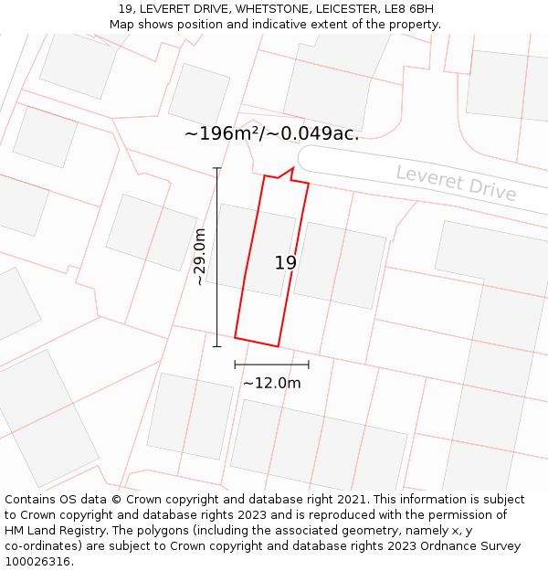 19, LEVERET DRIVE, WHETSTONE, LEICESTER, LE8 6BH: Plot and title map
