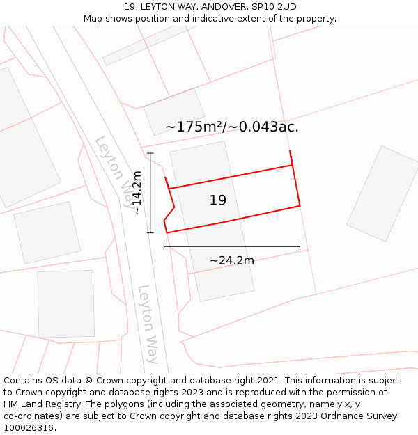 19, LEYTON WAY, ANDOVER, SP10 2UD: Plot and title map