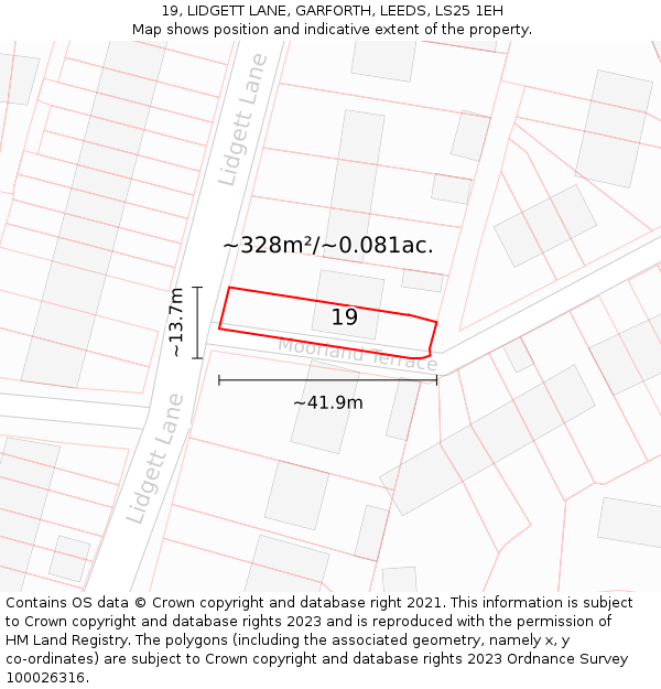 19, LIDGETT LANE, GARFORTH, LEEDS, LS25 1EH: Plot and title map