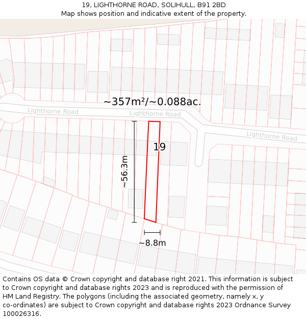 19, LIGHTHORNE ROAD, SOLIHULL, B91 2BD: Plot and title map
