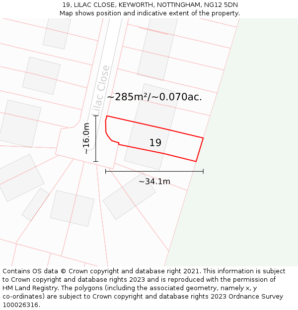 19, LILAC CLOSE, KEYWORTH, NOTTINGHAM, NG12 5DN: Plot and title map