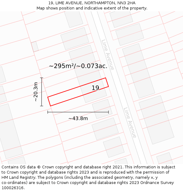 19, LIME AVENUE, NORTHAMPTON, NN3 2HA: Plot and title map