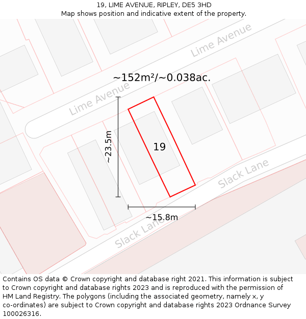 19, LIME AVENUE, RIPLEY, DE5 3HD: Plot and title map