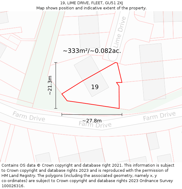 19, LIME DRIVE, FLEET, GU51 2XJ: Plot and title map