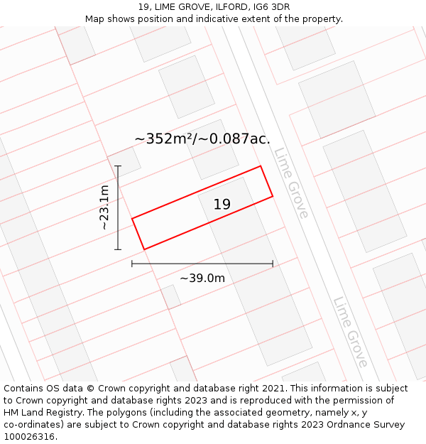 19, LIME GROVE, ILFORD, IG6 3DR: Plot and title map