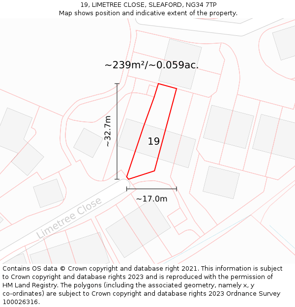 19, LIMETREE CLOSE, SLEAFORD, NG34 7TP: Plot and title map