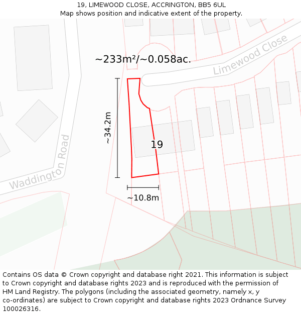 19, LIMEWOOD CLOSE, ACCRINGTON, BB5 6UL: Plot and title map