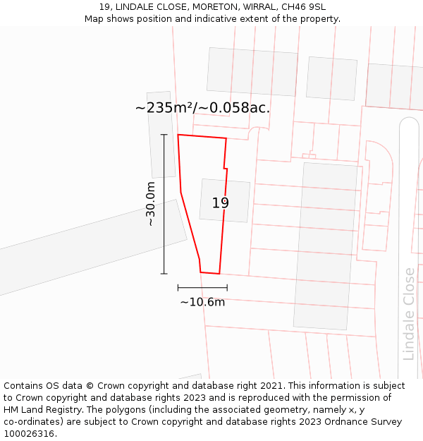 19, LINDALE CLOSE, MORETON, WIRRAL, CH46 9SL: Plot and title map