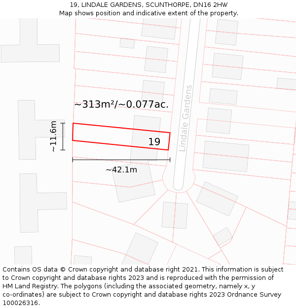 19, LINDALE GARDENS, SCUNTHORPE, DN16 2HW: Plot and title map