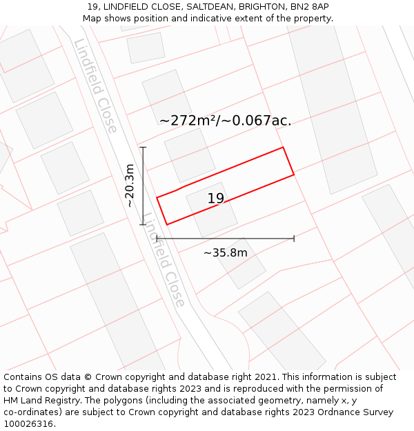 19, LINDFIELD CLOSE, SALTDEAN, BRIGHTON, BN2 8AP: Plot and title map