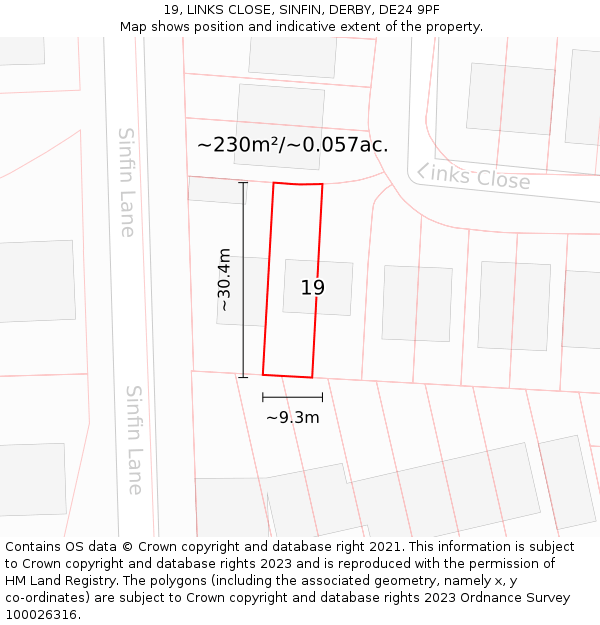 19, LINKS CLOSE, SINFIN, DERBY, DE24 9PF: Plot and title map