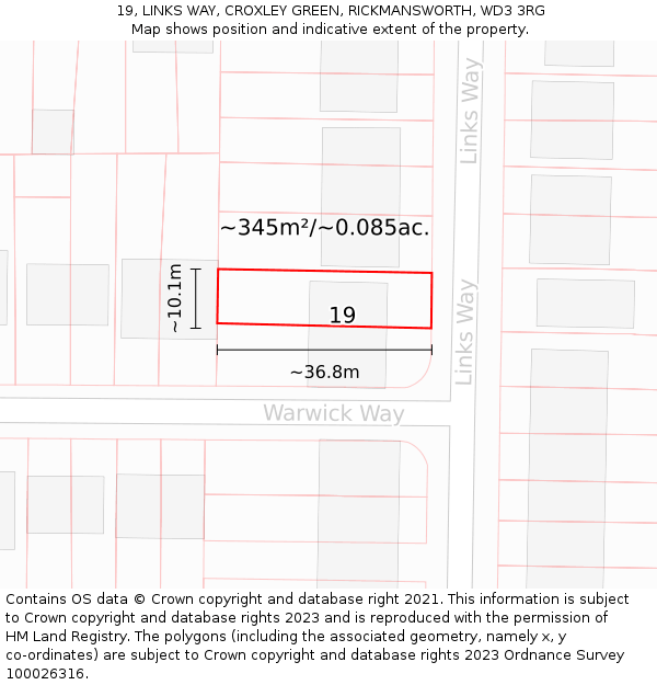 19, LINKS WAY, CROXLEY GREEN, RICKMANSWORTH, WD3 3RG: Plot and title map