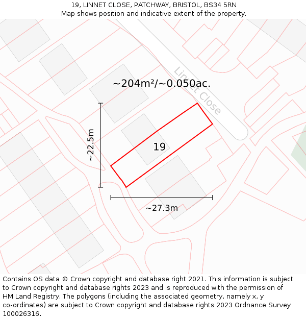 19, LINNET CLOSE, PATCHWAY, BRISTOL, BS34 5RN: Plot and title map
