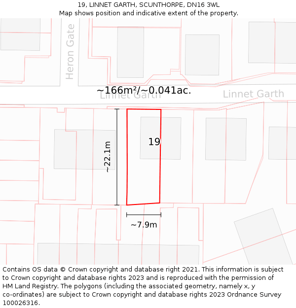 19, LINNET GARTH, SCUNTHORPE, DN16 3WL: Plot and title map