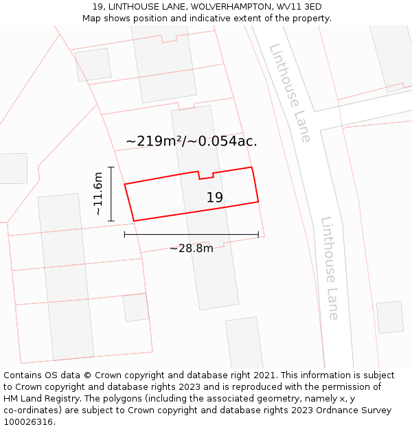 19, LINTHOUSE LANE, WOLVERHAMPTON, WV11 3ED: Plot and title map