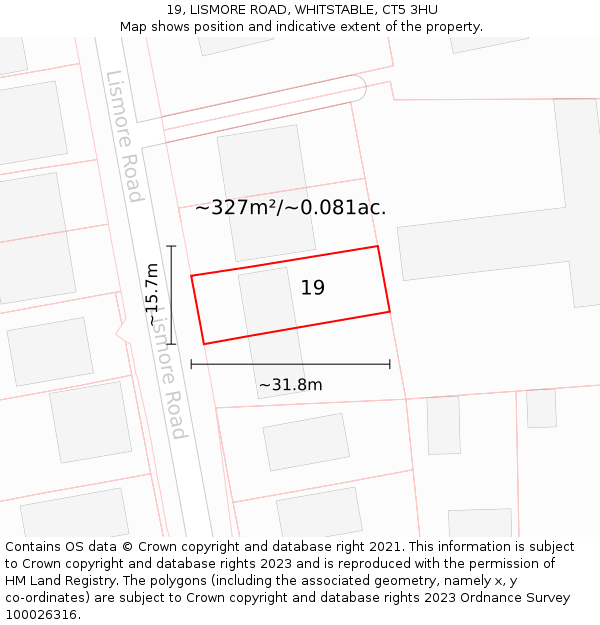19, LISMORE ROAD, WHITSTABLE, CT5 3HU: Plot and title map