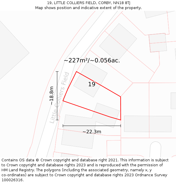 19, LITTLE COLLIERS FIELD, CORBY, NN18 8TJ: Plot and title map