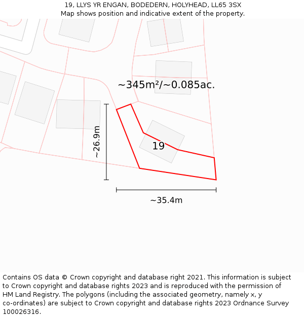 19, LLYS YR ENGAN, BODEDERN, HOLYHEAD, LL65 3SX: Plot and title map