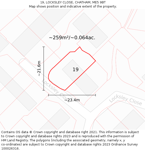 19, LOCKSLEY CLOSE, CHATHAM, ME5 9BT: Plot and title map