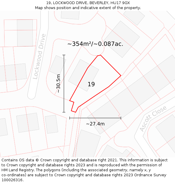 19, LOCKWOOD DRIVE, BEVERLEY, HU17 9GX: Plot and title map